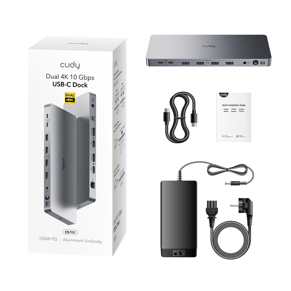Cudy CS700: USB-C Dock met Dual 4K en 150W Adapter
