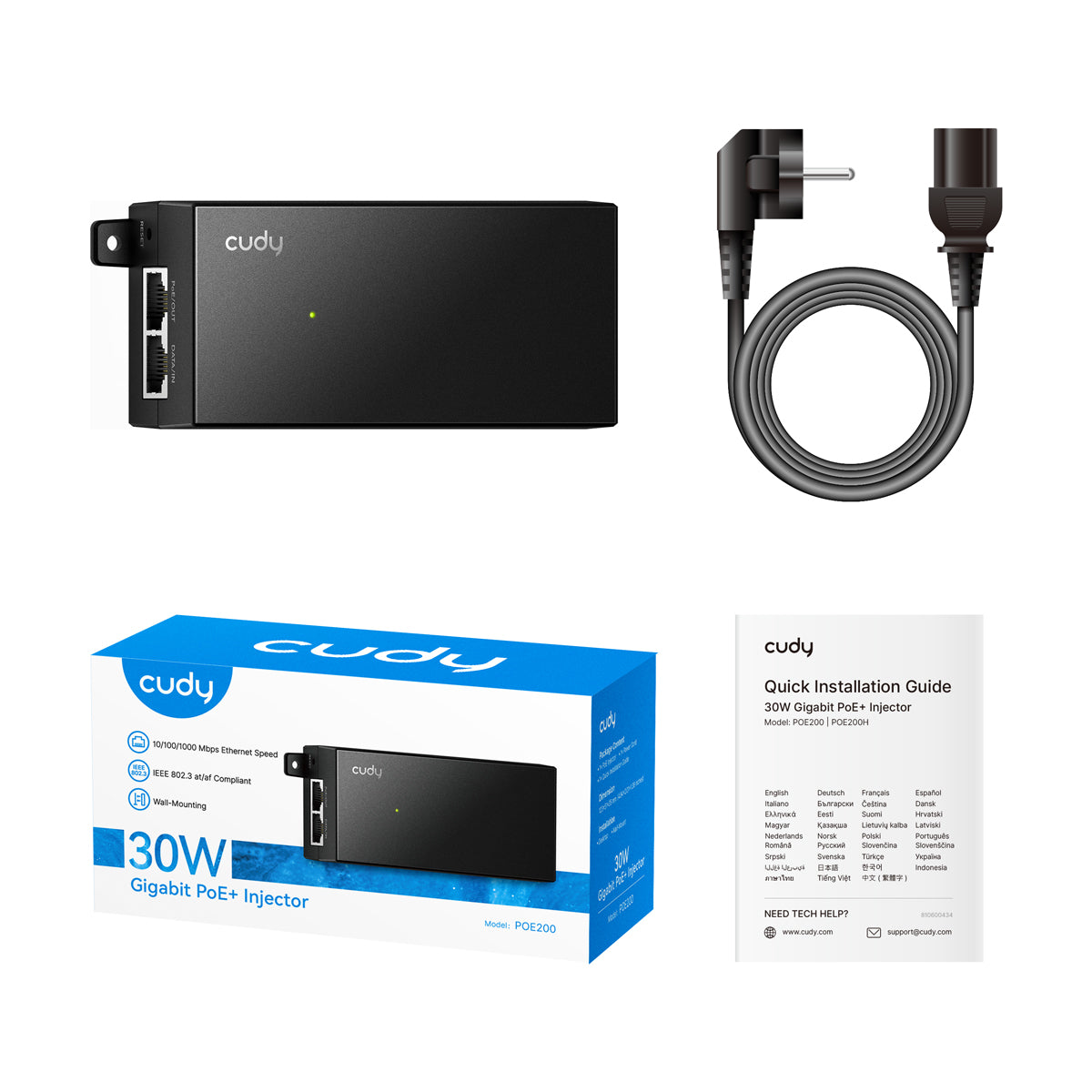 30W Gigabit PoE+ Injector